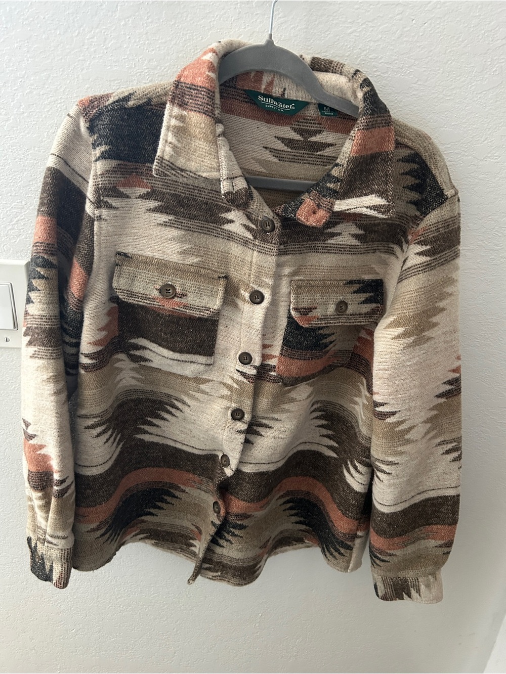 Beige, Brown & Rust Patterned Utility Shacket